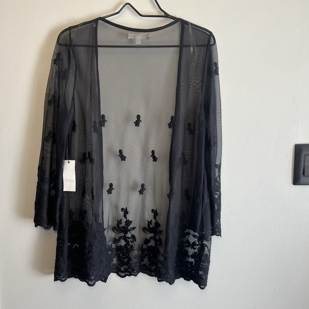 Active USA Cover Up Kimono Sheer Floral Black Woman’s Size Small NWT - Picture 6 of 15